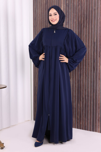 Kol Büzgü Detay Fermuarlı Salaş Ferace 6006 Lacivert - 2