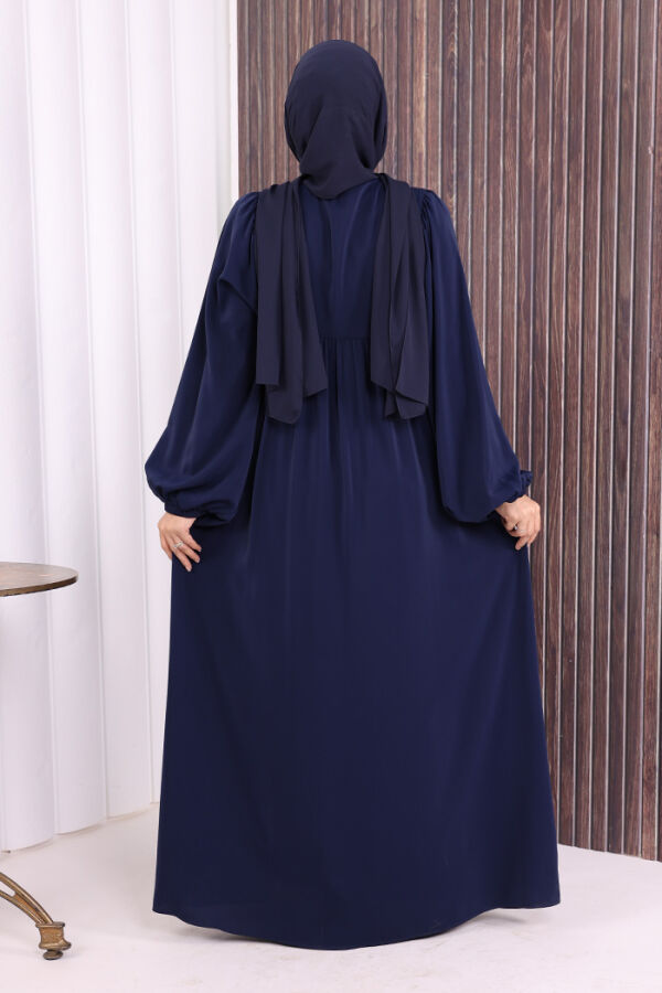 Kol Büzgü Detay Fermuarlı Salaş Ferace 6006 Lacivert - 4