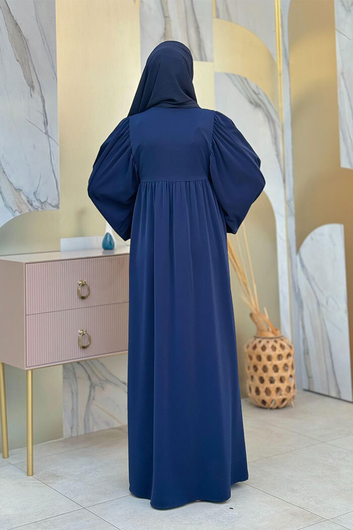 Kol Büzgü Detay Fermuarlı Salaş Ferace 6006 Lacivert - 8