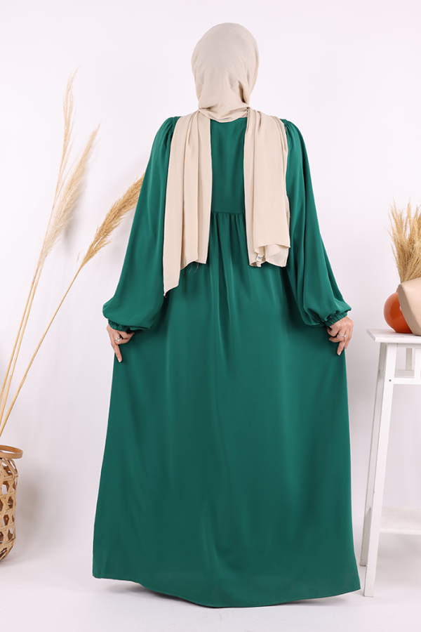 Kol Büzgü Detay Fermuarlı Salaş Ferace 6006 Zümrüt - 4