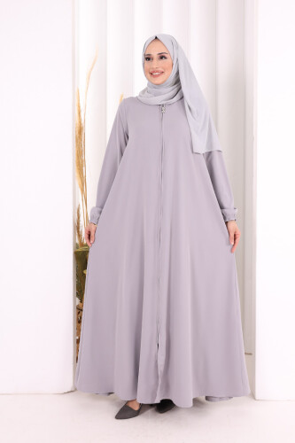 Fermuarlı Kol Manşetleri Büzgülü Mevlana Ferace 6007 Gri