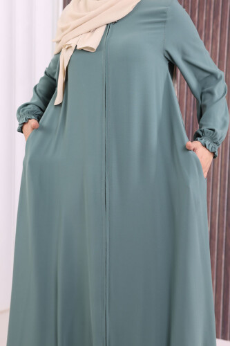 Fermuarlı Kol Manşetleri Büzgülü Mevlana Ferace 6007 Mint - 6
