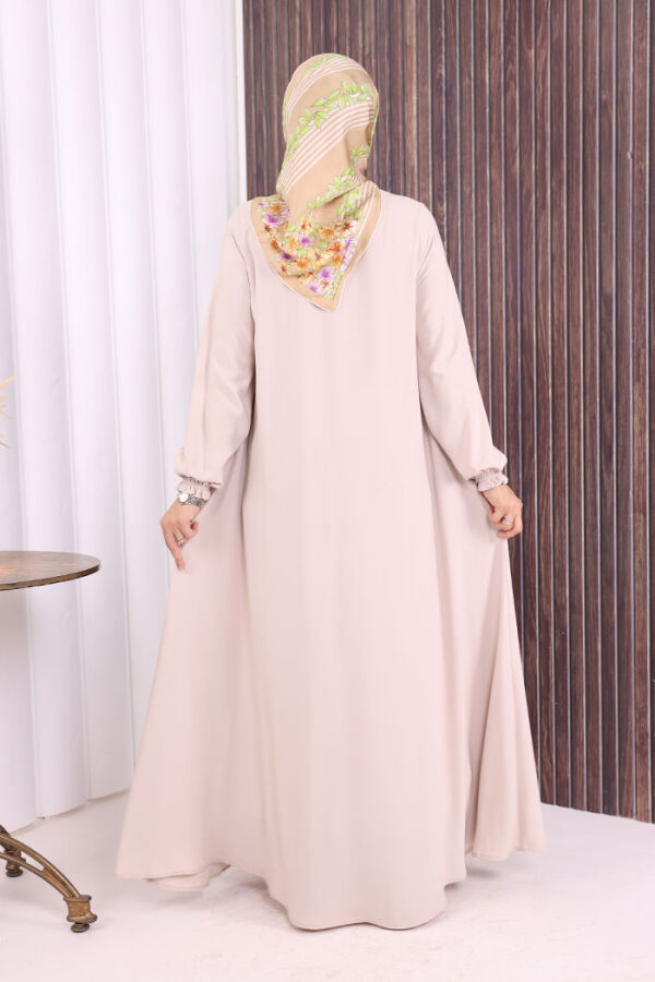 Fermuarlı Kol Manşetleri Büzgülü Mevlana Ferace 6007 Taş - 4