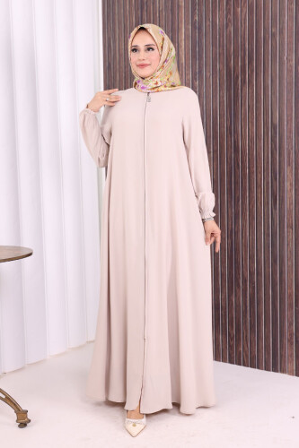 Fermuarlı Kol Manşetleri Büzgülü Mevlana Ferace 6007 Taş - 2