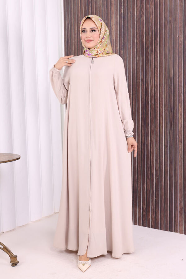 Fermuarlı Kol Manşetleri Büzgülü Mevlana Ferace 6007 Taş - 2