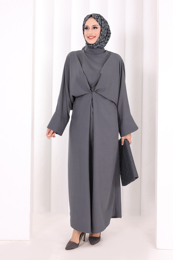 Çapraz Bağlamalı İpli Elbise 6083 Antrasit - 1