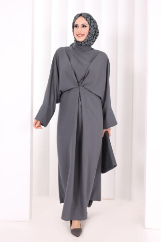 Çapraz Bağlamalı İpli Elbise 6083 Antrasit - 2