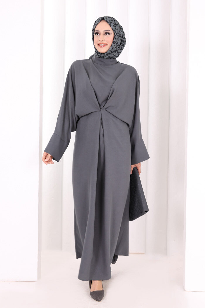 Çapraz Bağlamalı İpli Elbise 6083 Antrasit - 2