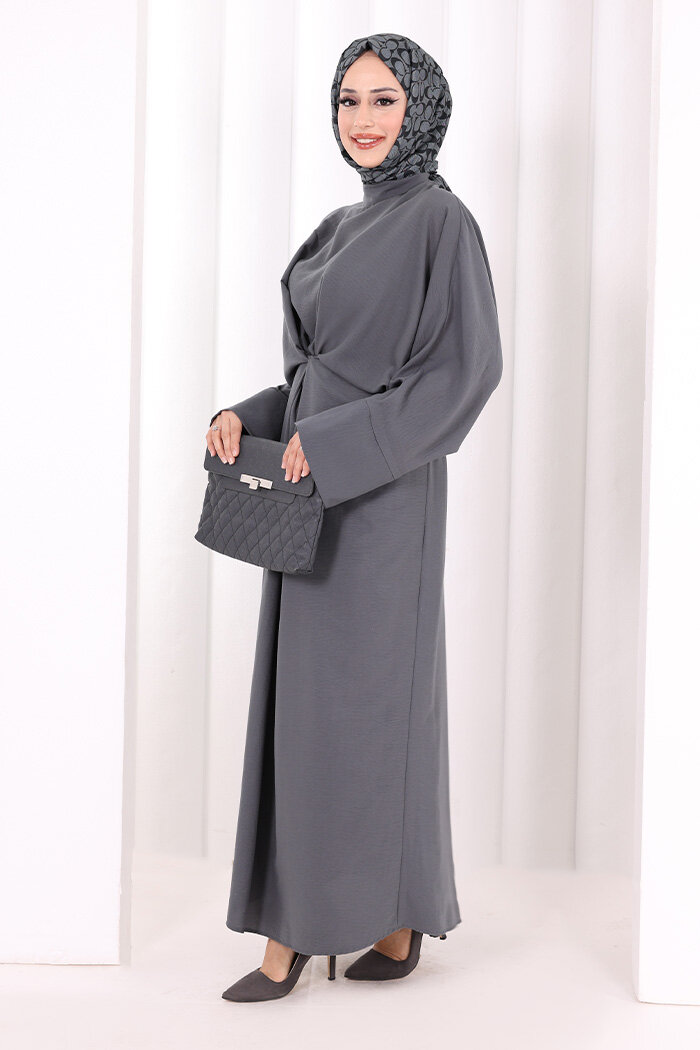 Çapraz Bağlamalı İpli Elbise 6083 Antrasit - 3