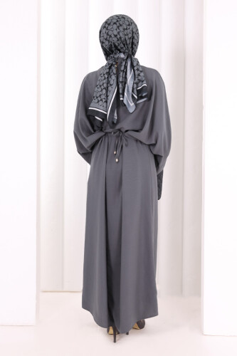 Çapraz Bağlamalı İpli Elbise 6083 Antrasit - 4