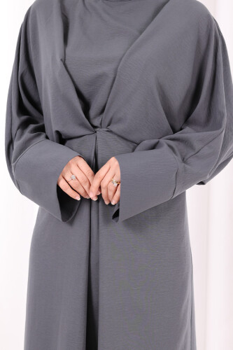 Çapraz Bağlamalı İpli Elbise 6083 Antrasit - 6