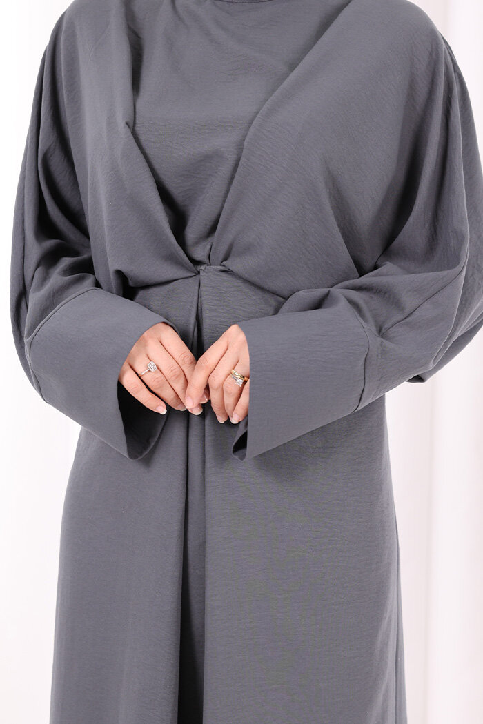 Çapraz Bağlamalı İpli Elbise 6083 Antrasit - 6