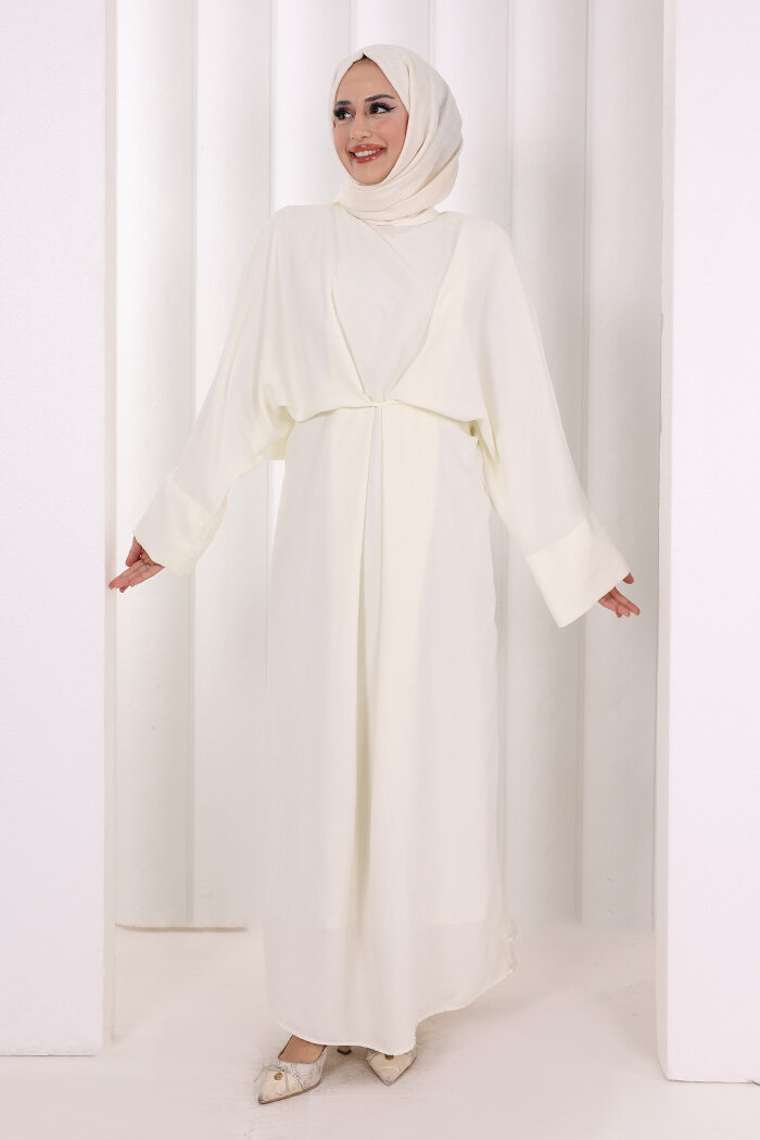 Çapraz Bağlamalı İpli Elbise 6083 Ekru - 1