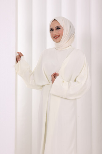 Çapraz Bağlamalı İpli Elbise 6083 Ekru - 4