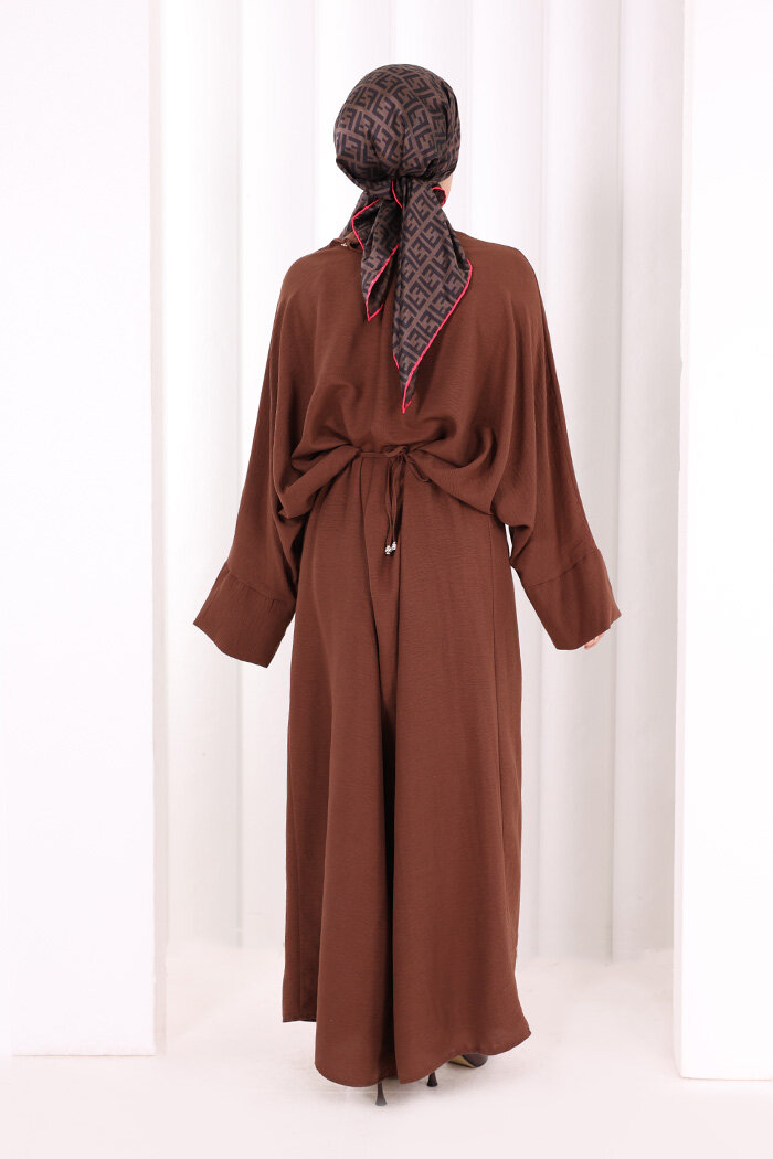 Çapraz Bağlamalı İpli Elbise 6083 Kahverengi - 6