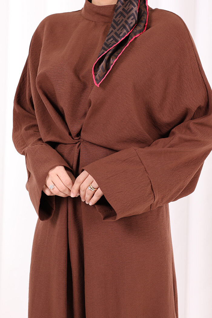 Çapraz Bağlamalı İpli Elbise 6083 Kahverengi - 8