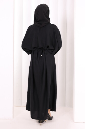 Çapraz Bağlamalı İpli Elbise 6083 Siyah - 4