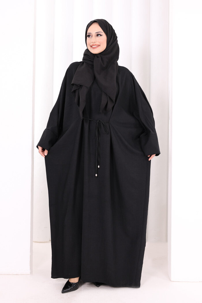 Çapraz Bağlamalı İpli Elbise 6083 Siyah - 5