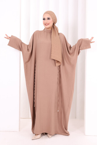 Çapraz Bağlamalı İpli Elbise 6083 Somon