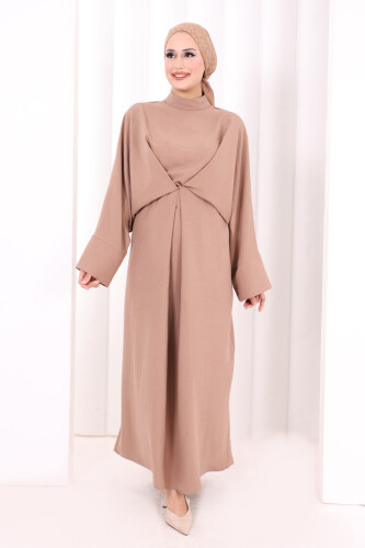 Çapraz Bağlamalı İpli Elbise 6083 Somon - 2