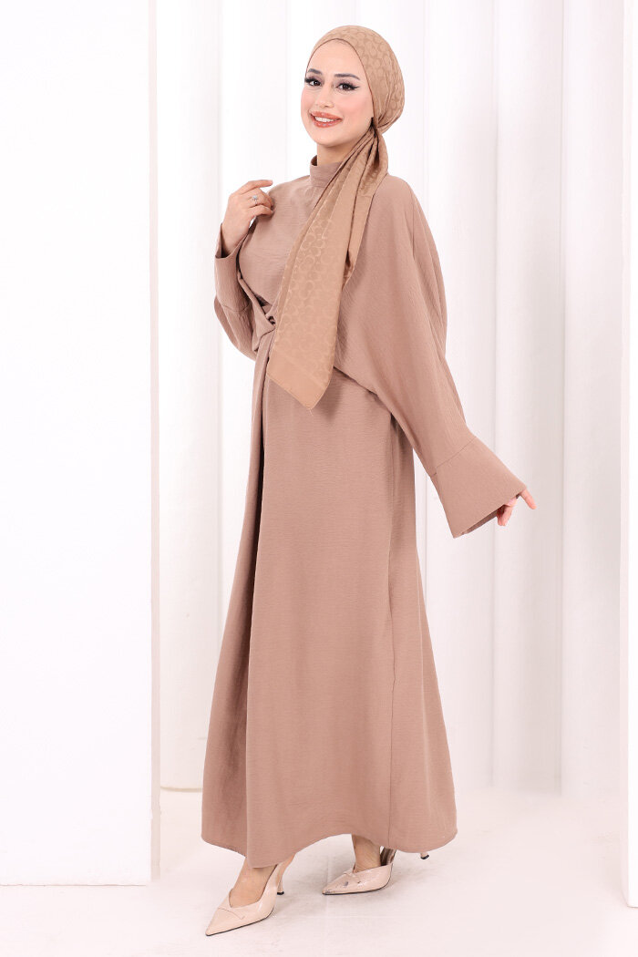 Çapraz Bağlamalı İpli Elbise 6083 Somon - 3