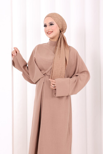 Çapraz Bağlamalı İpli Elbise 6083 Somon - 5