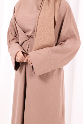 Çapraz Bağlamalı İpli Elbise 6083 Somon - 6