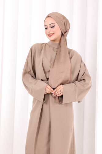 Çapraz Bağlamalı İpli Elbise 6083 Vizon - 6