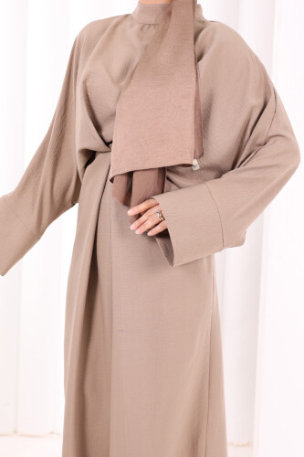 Çapraz Bağlamalı İpli Elbise 6083 Vizon - 7