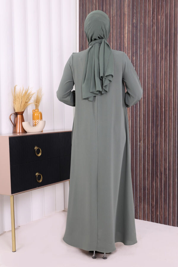 Çapraz Parça Görünümlü İncili Elbise 3879 Mint - 3