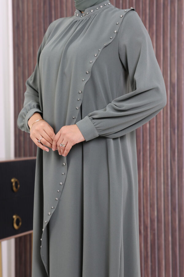 Çapraz Parça Görünümlü İncili Elbise 3879 Mint - 5