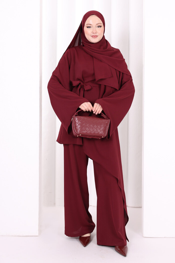 Çapraz Tunik Üçlü Takım 8037 Bordo - 1