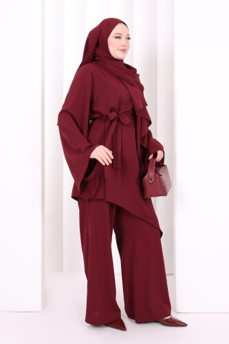Çapraz Tunik Üçlü Takım 8037 Bordo - 2