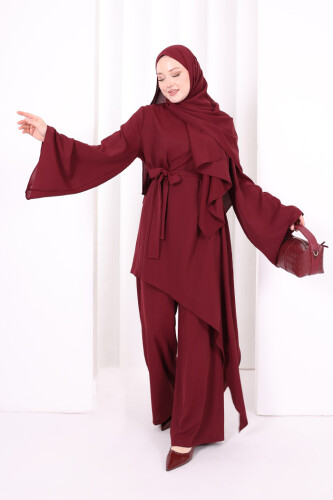 Çapraz Tunik Üçlü Takım 8037 Bordo - 3