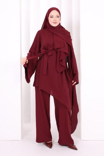 Çapraz Tunik Üçlü Takım 8037 Bordo - 4