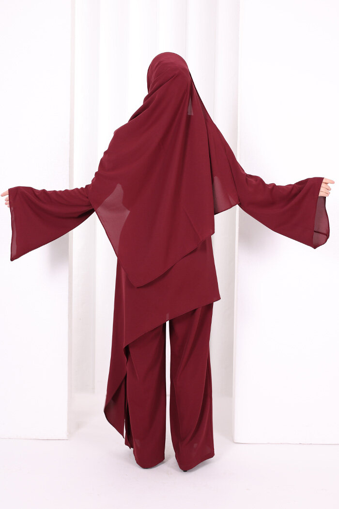 Çapraz Tunik Üçlü Takım 8037 Bordo - 5