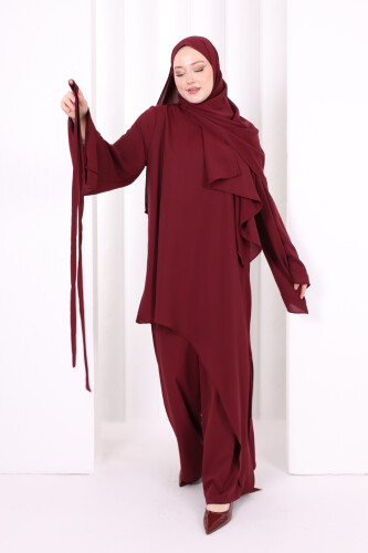 Çapraz Tunik Üçlü Takım 8037 Bordo - 6