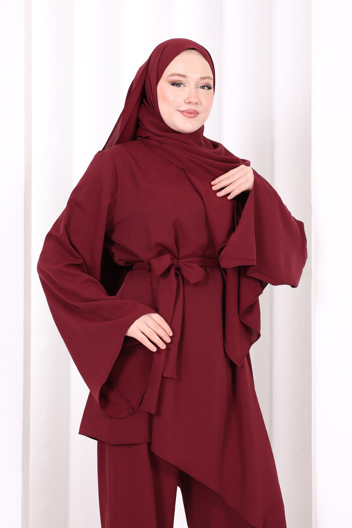 Çapraz Tunik Üçlü Takım 8037 Bordo - 7