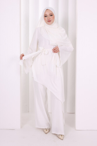 Çapraz Tunik Üçlü Takım 8037 Ekru - 2