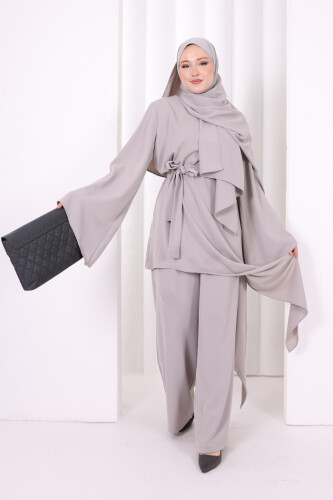 Çapraz Tunik Üçlü Takım 8037 Gri