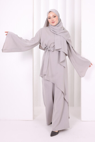 Çapraz Tunik Üçlü Takım 8037 Gri - 3