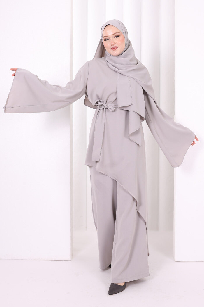 Çapraz Tunik Üçlü Takım 8037 Gri - 3