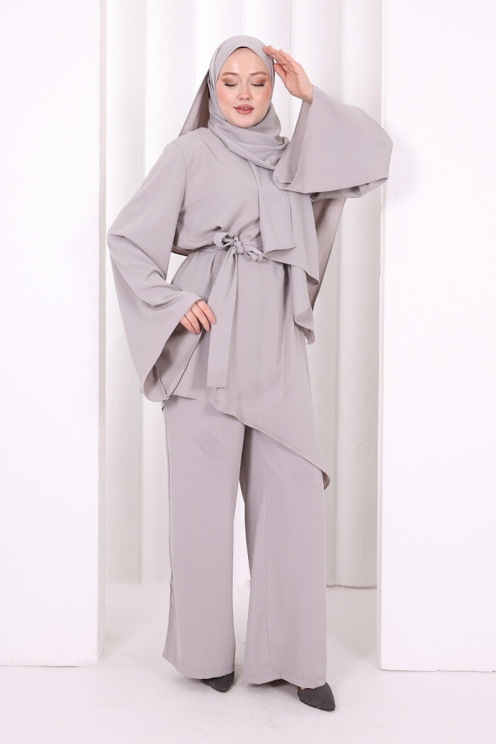 Çapraz Tunik Üçlü Takım 8037 Gri - 4