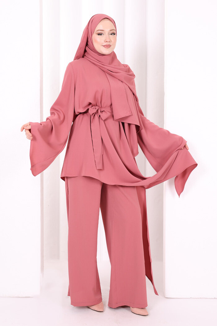 Çapraz Tunik Üçlü Takım 8037 Gül Kurusu - 3