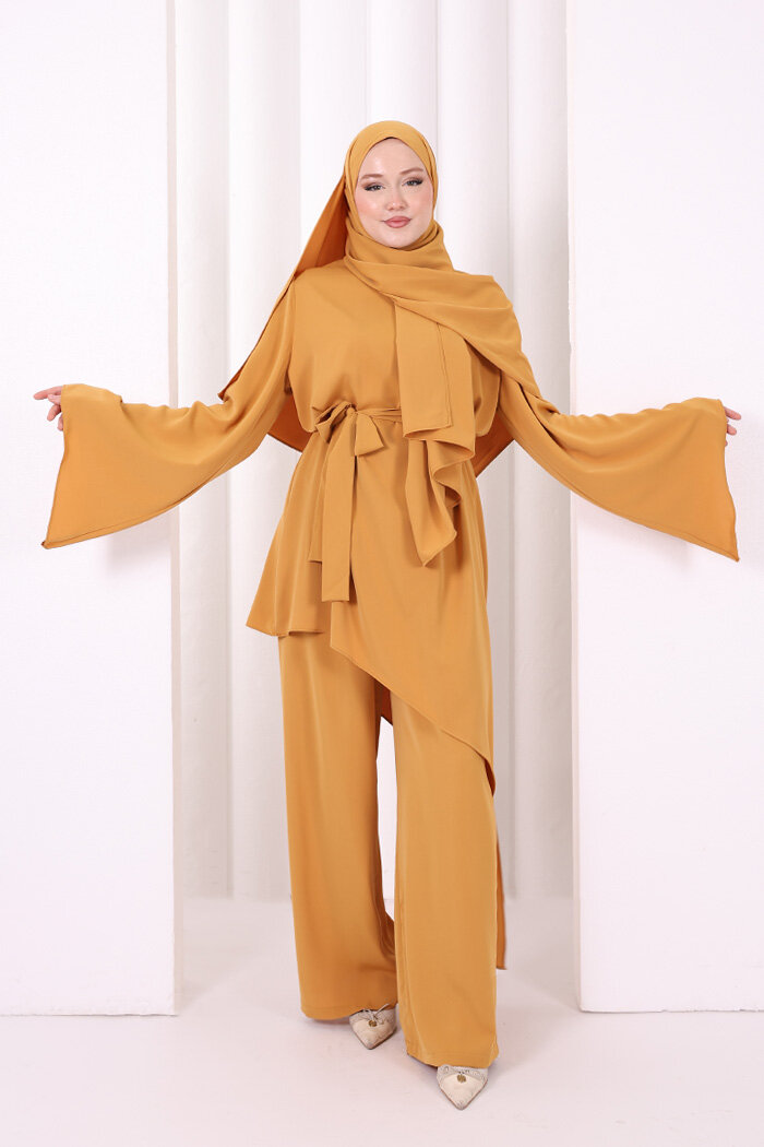 Çapraz Tunik Üçlü Takım 8037 Hardal - 4