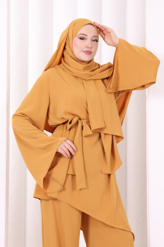 Çapraz Tunik Üçlü Takım 8037 Hardal - 6