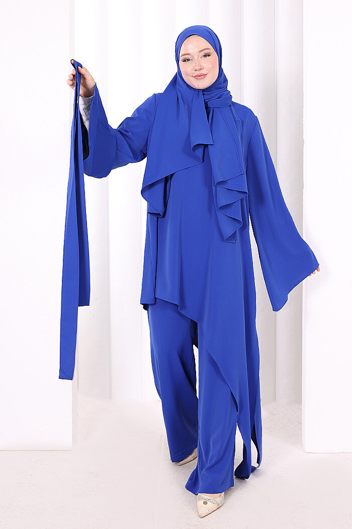 Çapraz Tunik Üçlü Takım 8037 Saks - 2