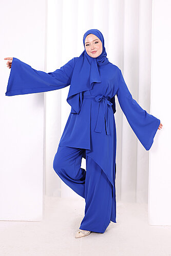 Çapraz Tunik Üçlü Takım 8037 Saks - 3