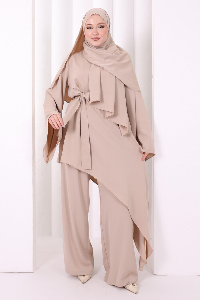 Çapraz Tunik Üçlü Takım 8037 Vizon - 1