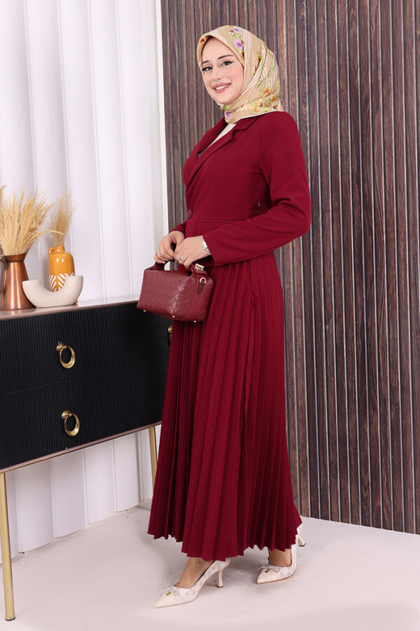 Ceket Görünümlü Eteği Piliseli Elbise 3700 Bordo - 3